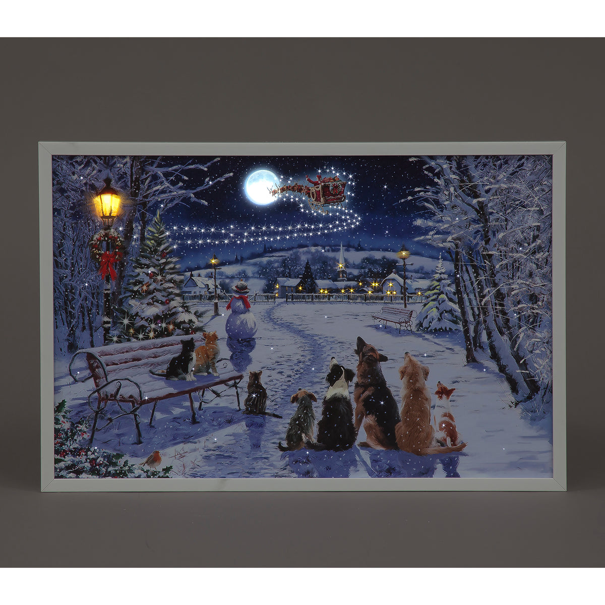 Christmas Cats & Dogs Wall Art - 40x60cm LED Decor