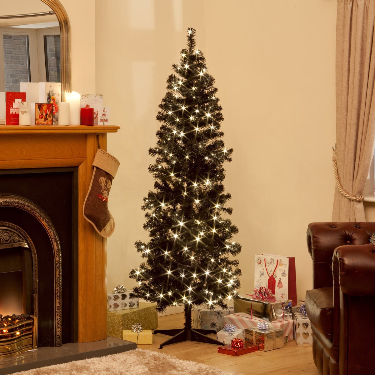 Pre-Lit Deluxe Black Christmas Tree with Warm White LEDs