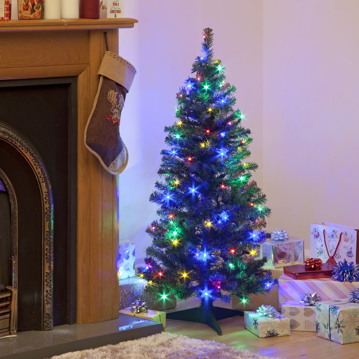 Pre-lit Deluxe Green Christmas Tree with Multi-Coloured Lights