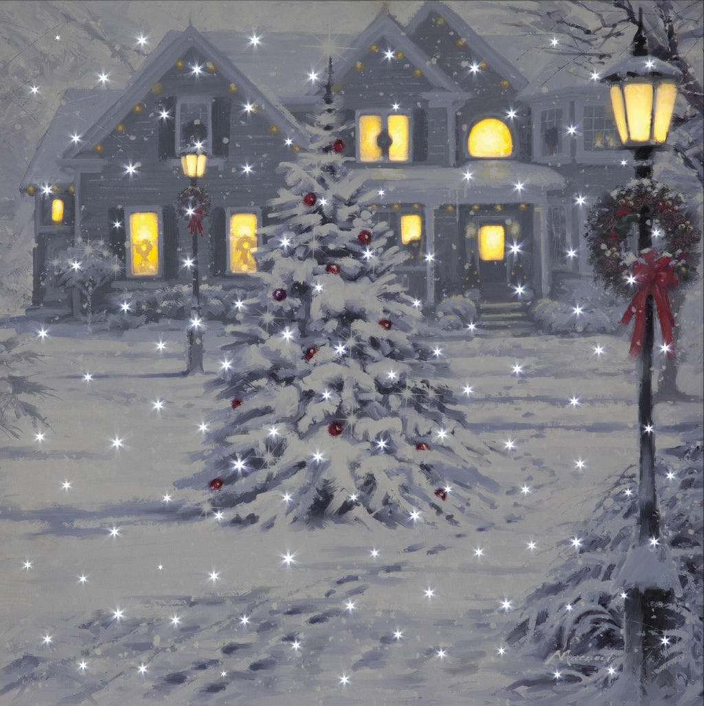 Fibre Optic & LED Christmas House Canvas by Richard Macneil  40cm x 40cm