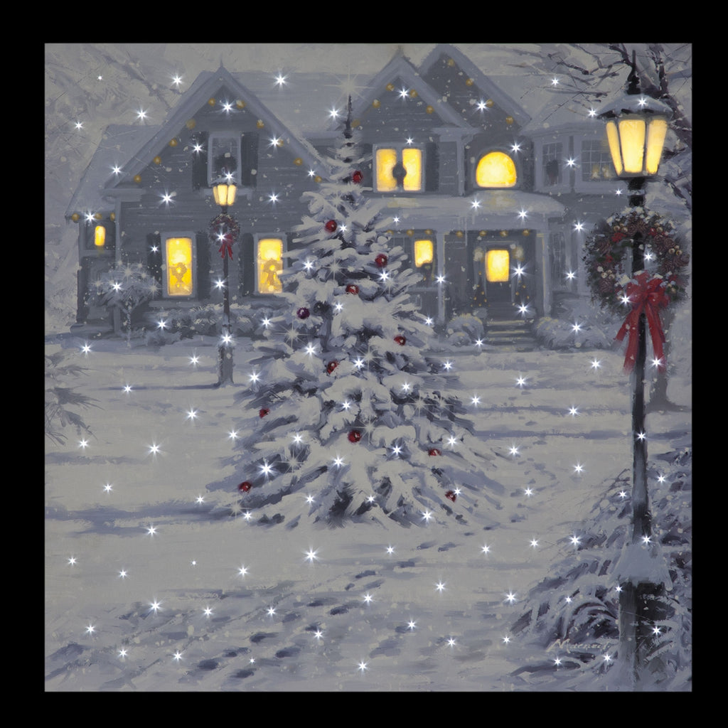 Fibre Optic & LED Christmas House Canvas by Richard Macneil  40cm x 40cm