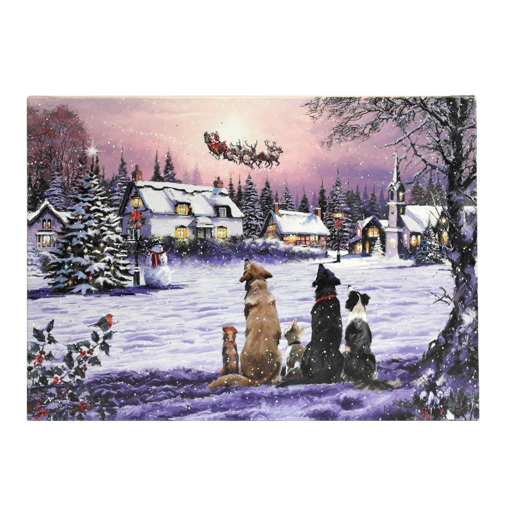 Fibre Optic "Dogs Watching Santa" Canvas 40cm x 30cm