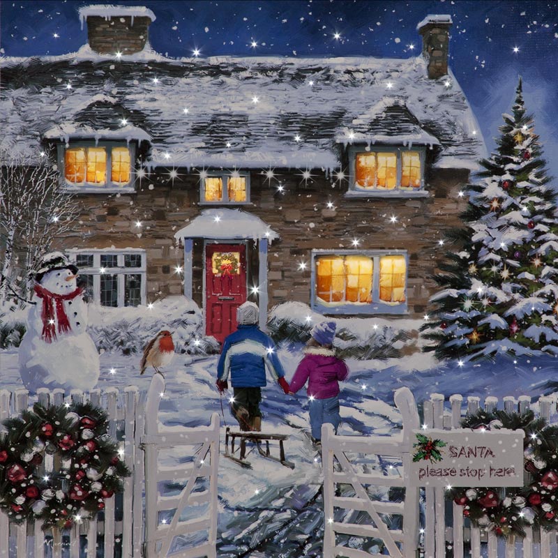 Santa Stop Here 40x40cm Fibre Optic and LED Canvas