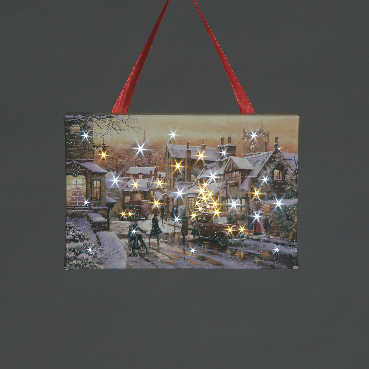Battery-Operated 1920s Christmas Landscape Fiber Optic Canvas Wall Art by Richard Macneil (15x10cm)