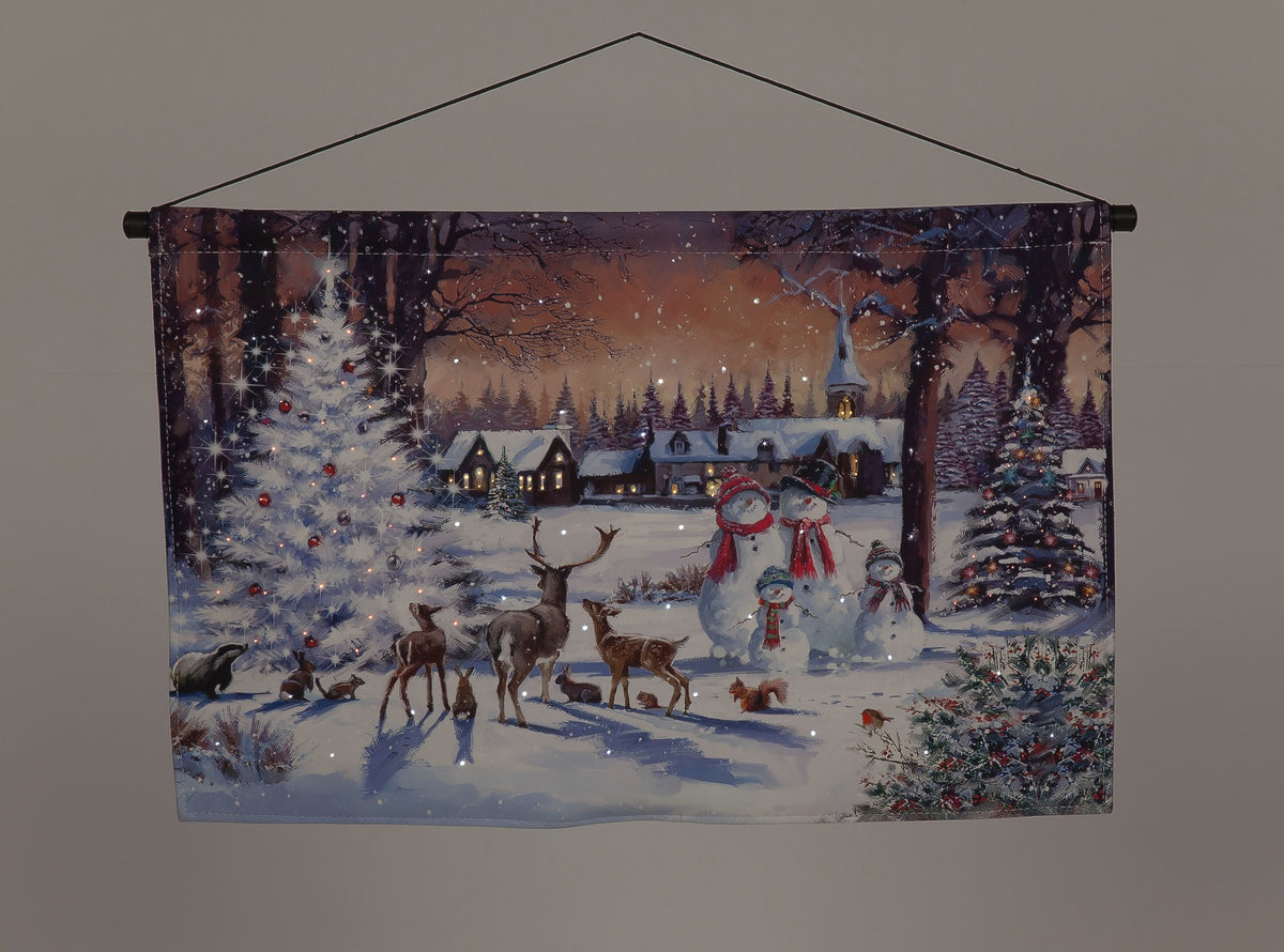 Battery Operated Fibre Optic 60x40cm Magical Village Hanging Canvas /Remote Christmas Decoration
