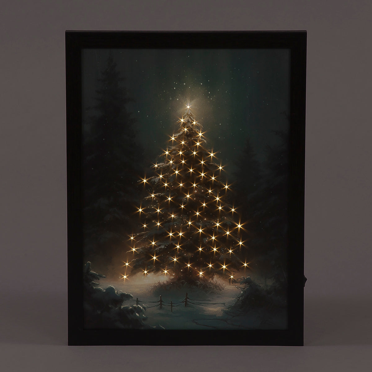Battery Operated Fibre Optic 30x40cm Framed Canvas Tree in Forest Christmas Decoration