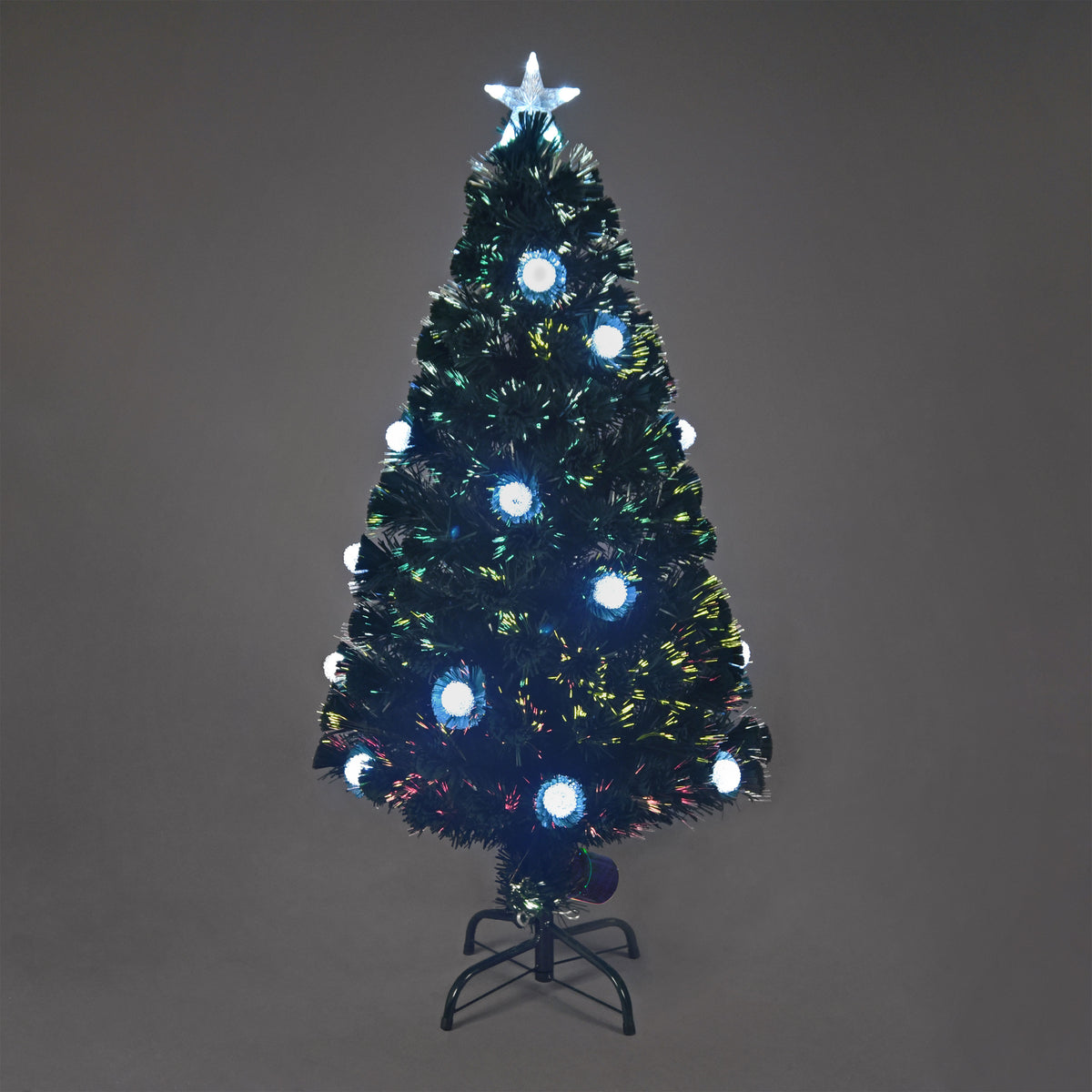 Silver Pom Pom Fibre-Optic Christmas Tree