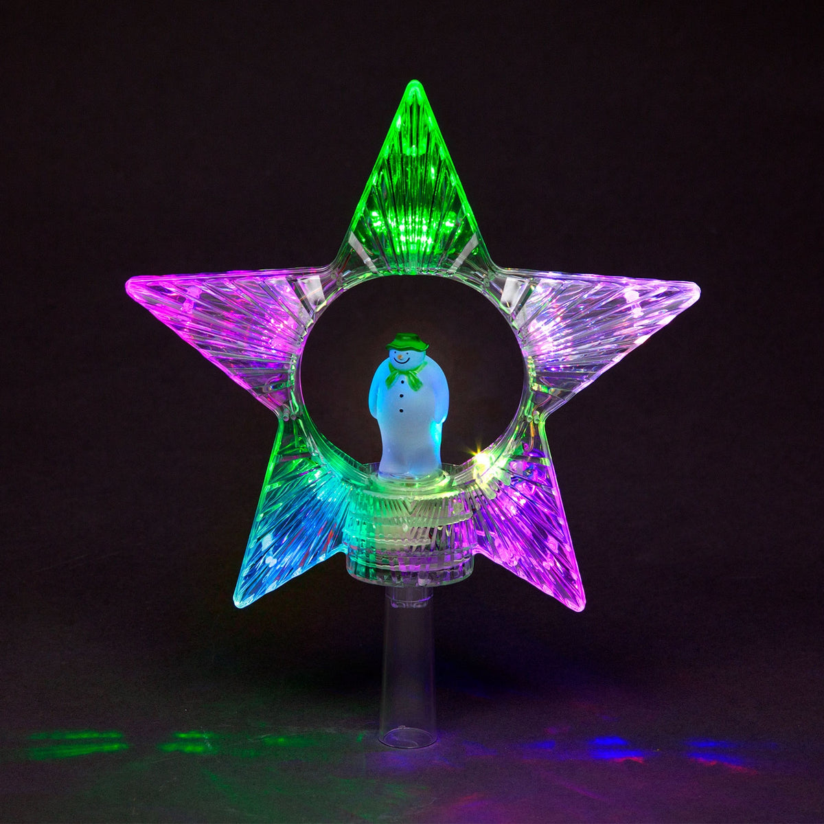 Battery Operated 27cm Star Tree Topper with Revolving Snowman