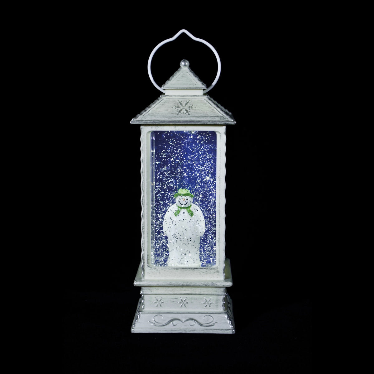 28cm White Water Lantern with Cool LED Snowman