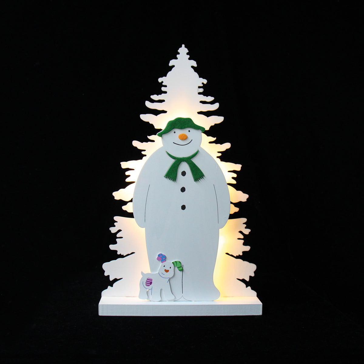 The Snowman And Snow Dog Light Up Wooden Tree Decoration