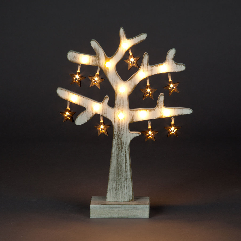 Battery Operated Stressed Effect Wooden Christmas Tree with Lit Stars