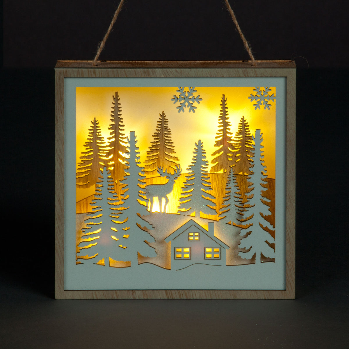 Battery Operated 15cm Hanging Wood Frame With White Finish 6 Warm White LEDs