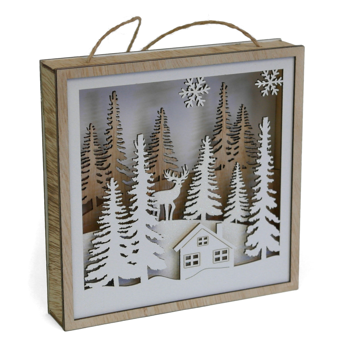Battery Operated 15cm Hanging Wood Frame With White Finish 6 Warm White LEDs