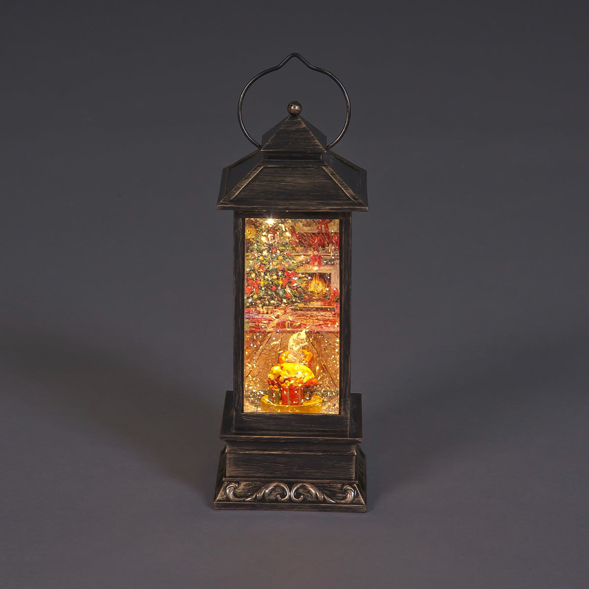 Battery Operated 31cm Water Lantern with Christmas Scene & Spinning Glitter – Ice White LEDs