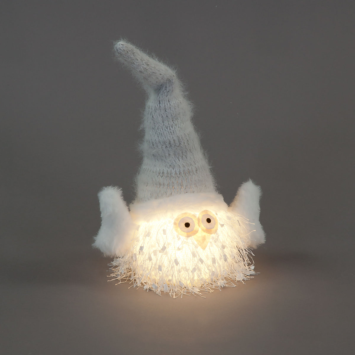 Battery Operated 30cm LED Plush Pale Grey Owl With Santa Hat