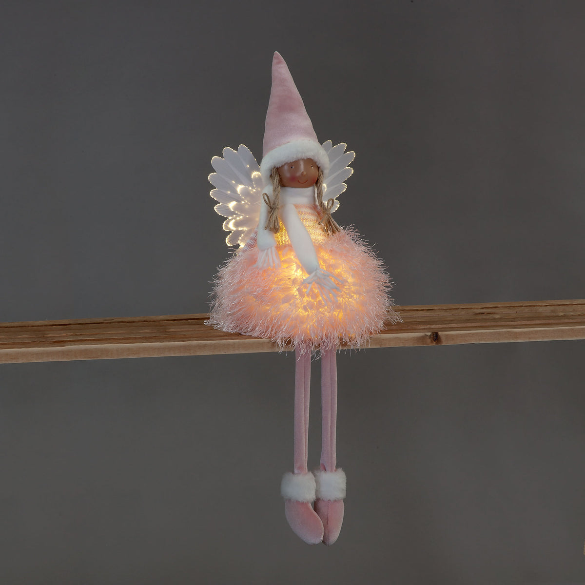 Battery Operated 56cm LED Sitting Angel With Fluffy Dress