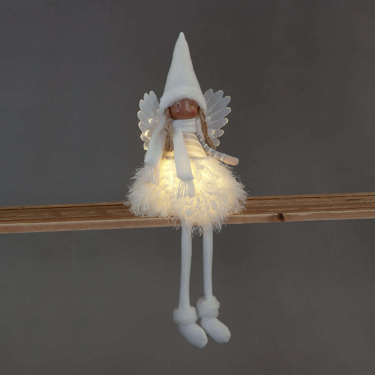 Battery Operated 56cm LED Sitting Angel With Fluffy Dress