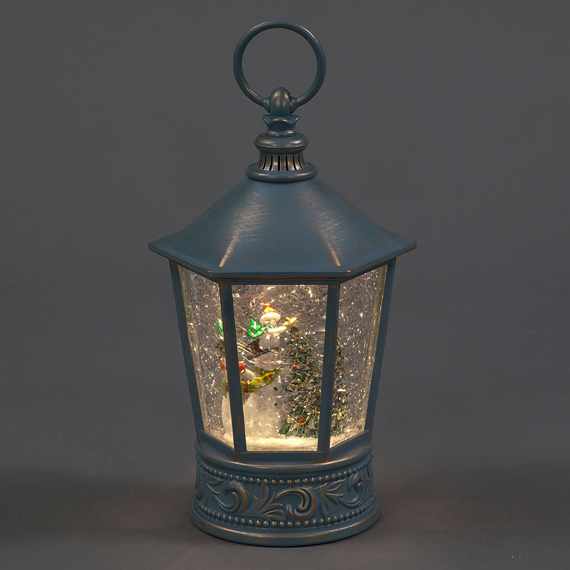 Battery-Operated 26cm Water Lantern with Snowman and Christmas Tree Scene – Warm White LED, Timer Function