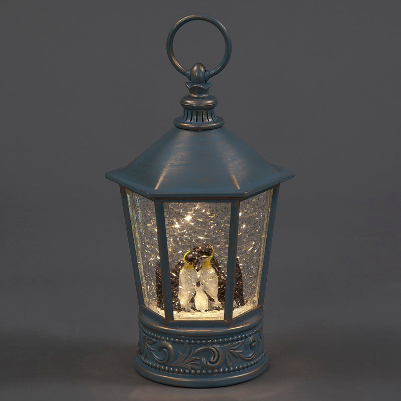 Battery-Operated 26cm Christmas Water Lantern with Playful Penguins: Warm White LED, Timer Function
