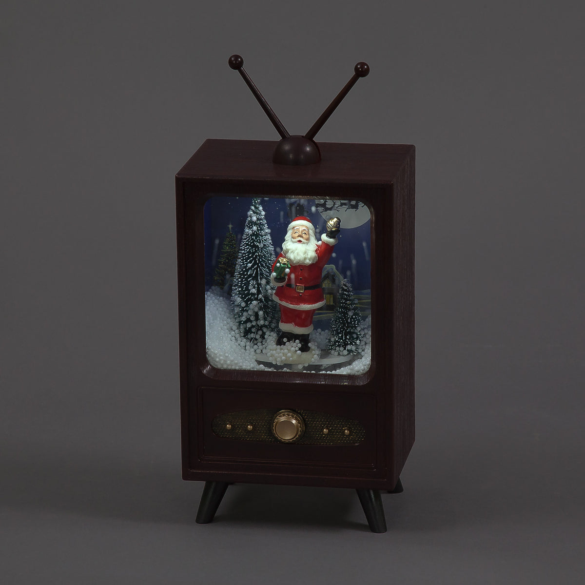 25cm multi-function snowing TV Christmas ornament with Santa - lights and music