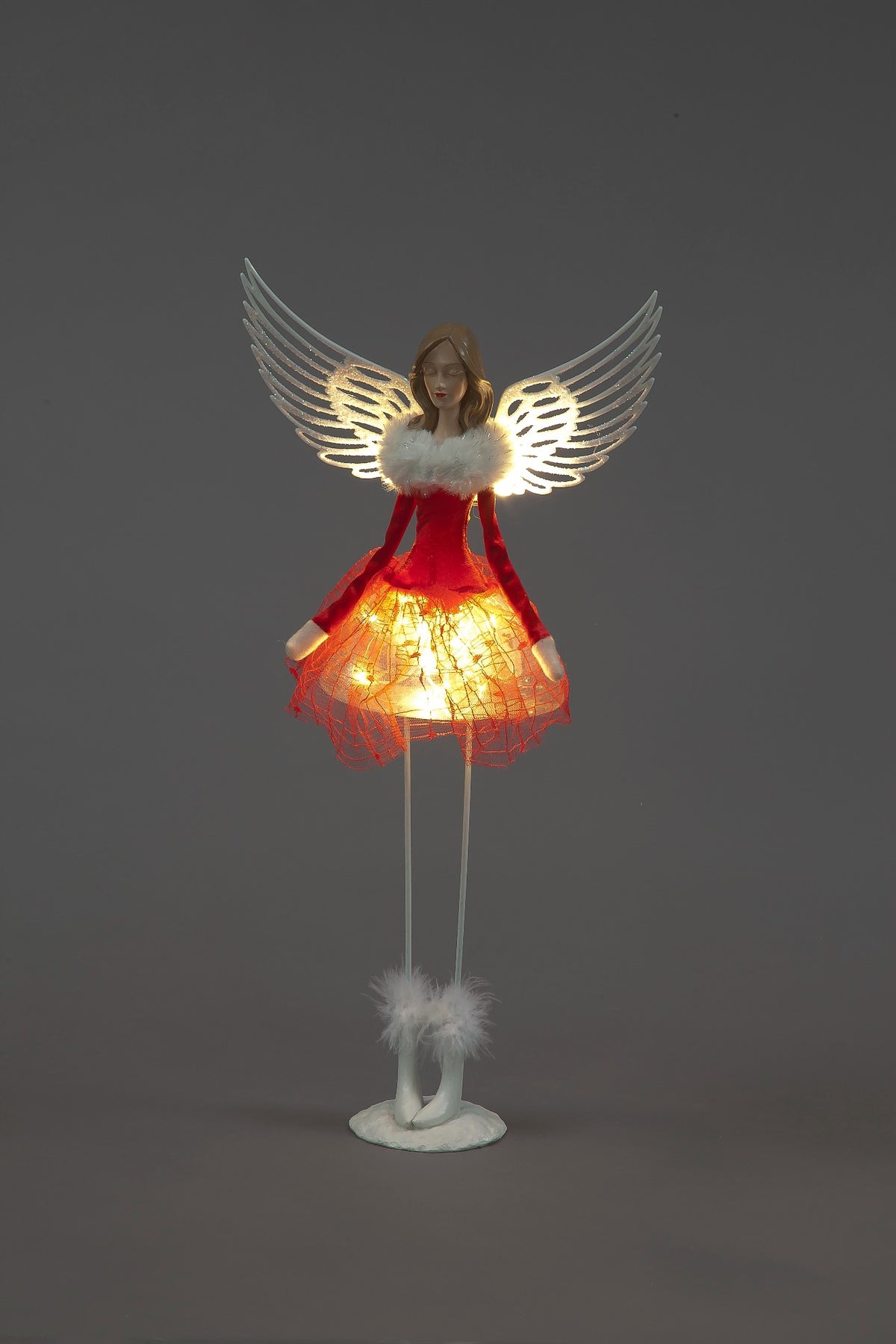 Battery Operated 54cm LED Standing Angel With Red Skirt
