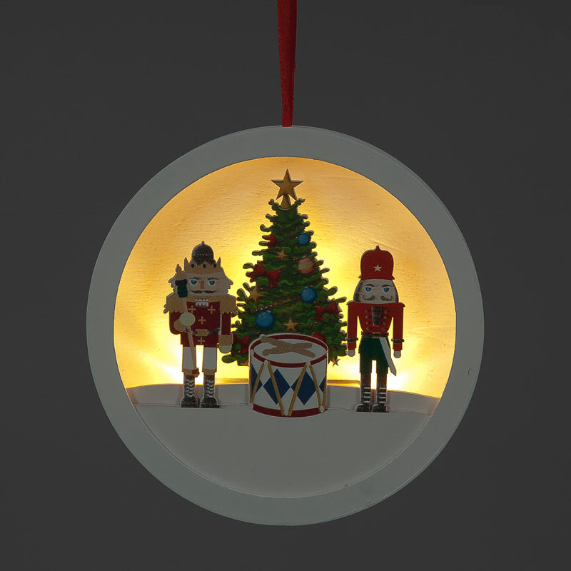 Battery-Operated 14cm Hanging Wooden Nutcracker Scene with Drum – 3 Warm White LEDs