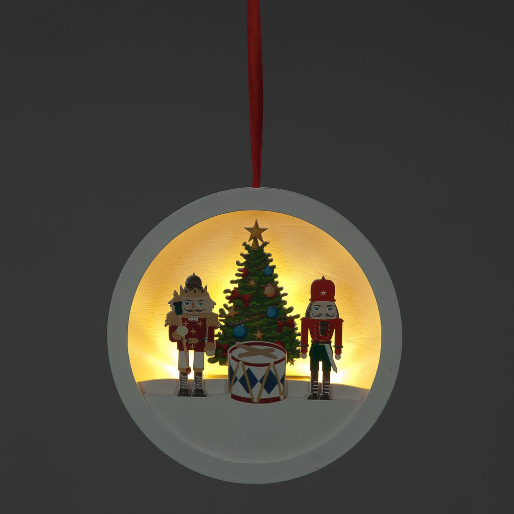 Battery-Operated 14cm Hanging Wooden Nutcracker Scene with Drum – 3 Warm White LEDs