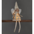 Battery Operated 50cm LED Cream Tartan Angel Sitting with White Wings