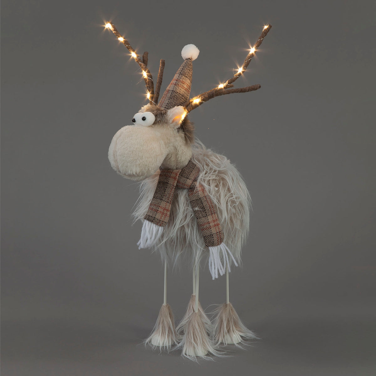 Battery Operated LED 39cm Reindeer w/Metal Legs and White Hooves Christmas Decoration
