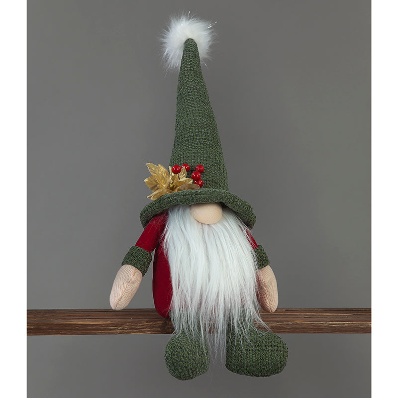 52cm Plush Green and Red Sitting Gonk Santa with Flower on Hat