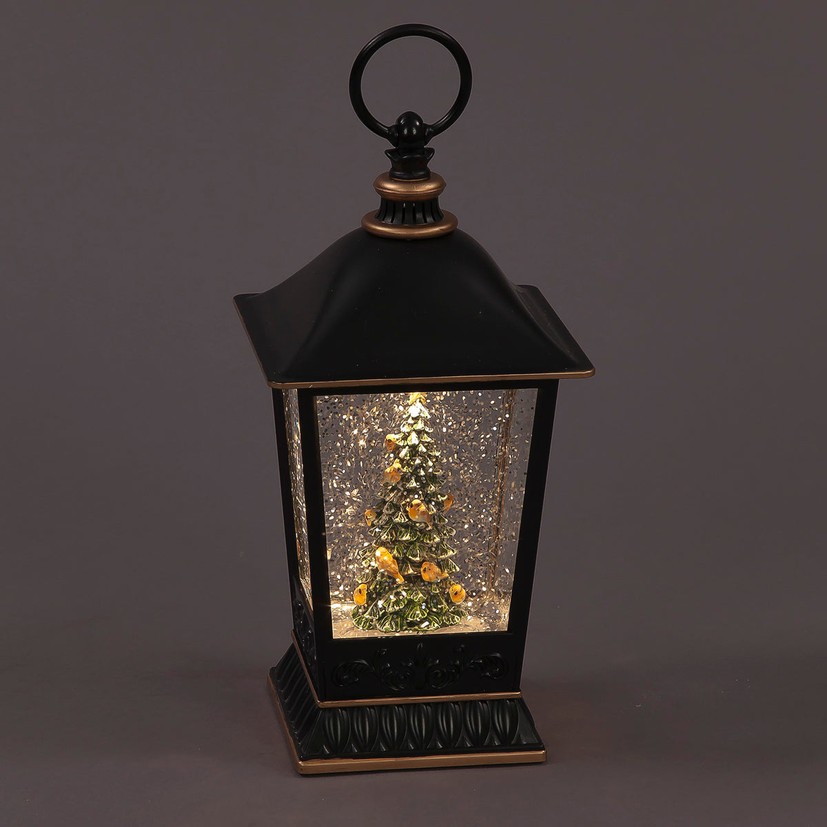 Battery Operated 28cm Water Lantern w/Tree & Robins Christmas Decoration