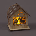 Battery Operated 10cm Wooden Hanging House w/ Deer /Warm White LED Christmas Decoration