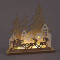 Battery Operated 20cm Wooden Village w/ Santa & Sleigh Christmas Decoration