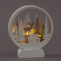 Battery Operated 21cm Wooden Round White Village Landscape w/6 Warm White LEDs Christmas Decoration