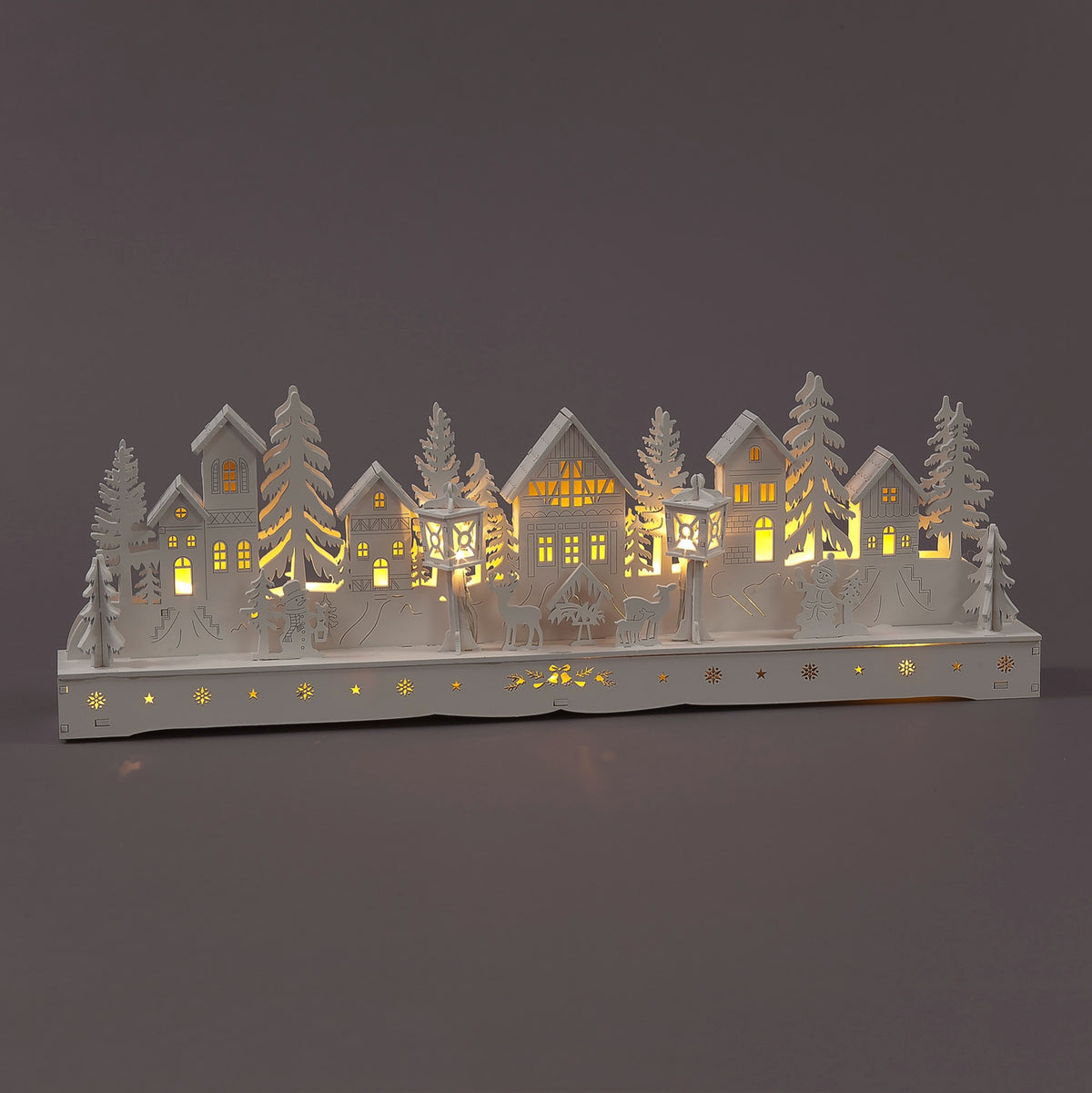 Battery Operated 15cm White Wooden House Scene w/15 Warm White LEDs Christmas Decoration