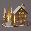 Battery Operated 16cm Wooden House w/Trees, Deer & Children Christmas Decoration
