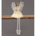 Battery Operated 53cm Silver Sitting Angel w/Crown Christmas Decoration