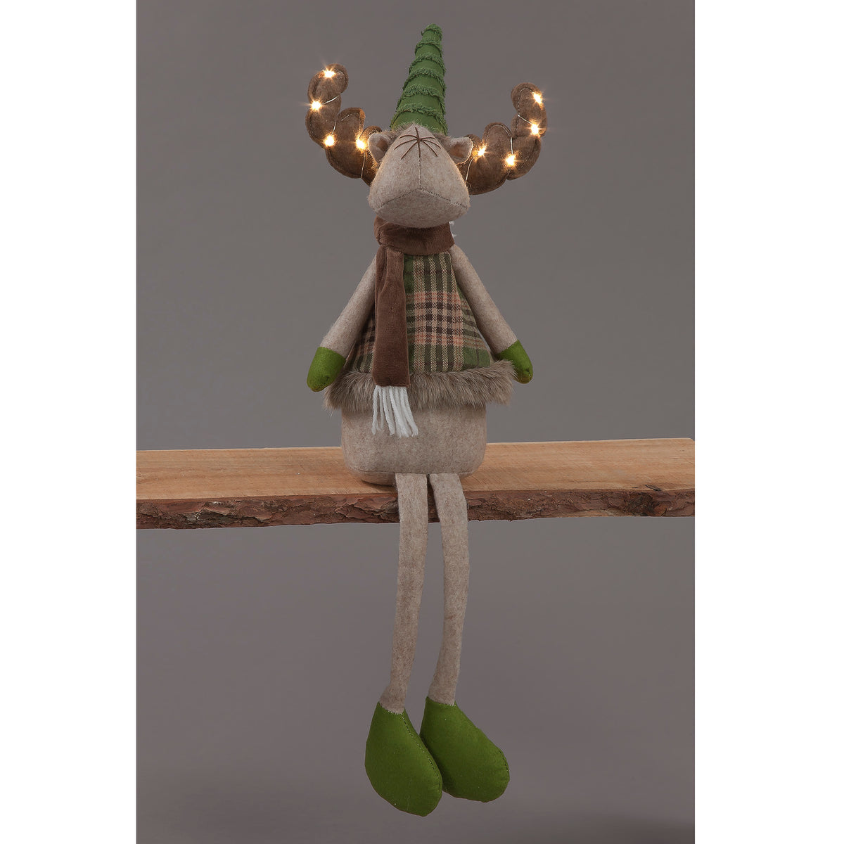Battery Operated 63cm Green Reindeer Sitting w/Lit Antlers Christmas Decoration