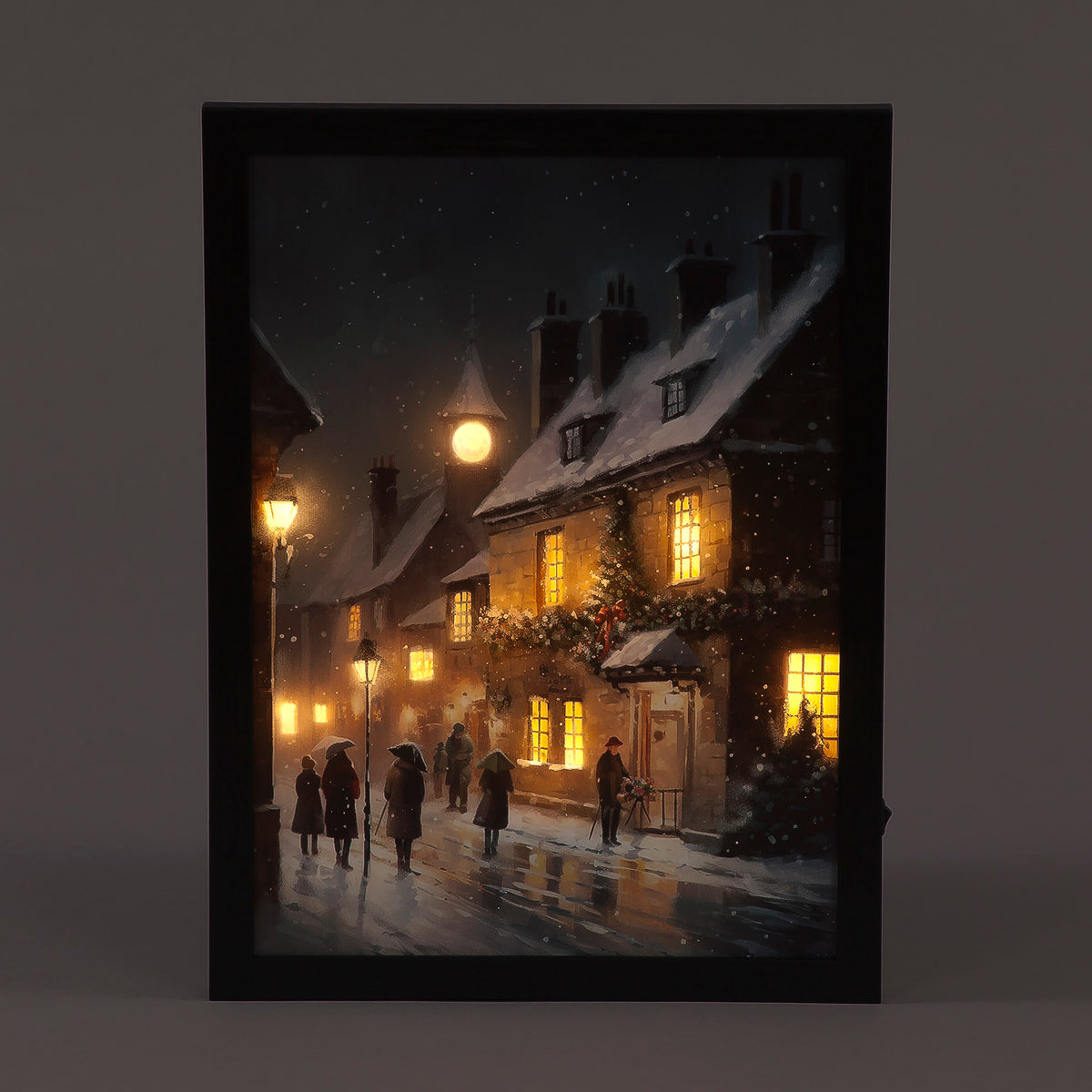 Battery Operated 30x40cm LED Framed Canvas Winter Street Christmas Decoration