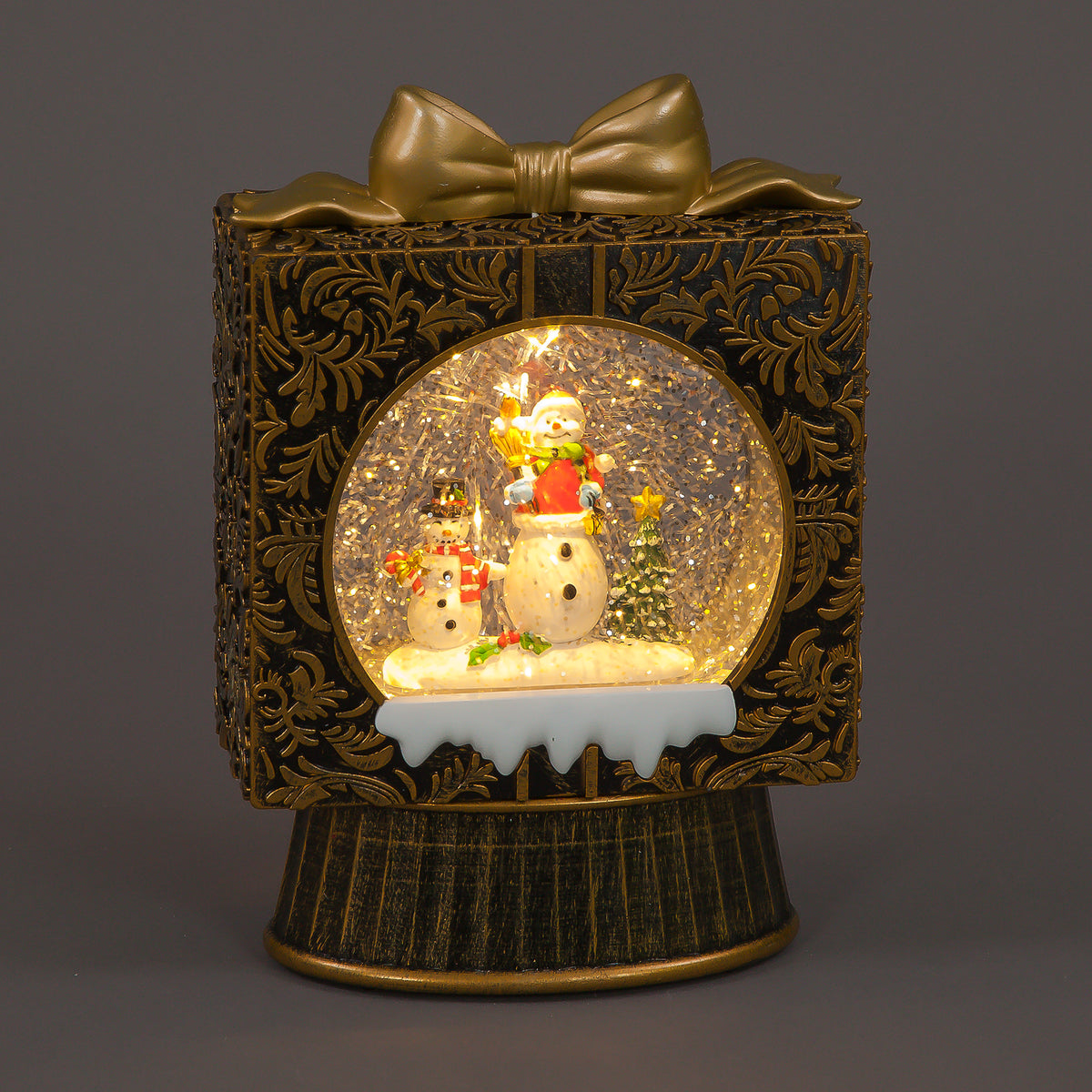 22cm LED Water Present with Snowmen
