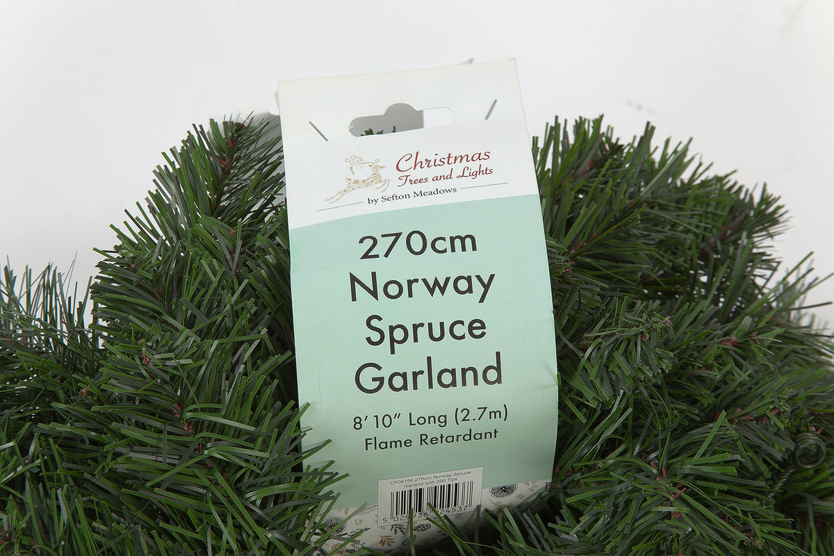 9ft Norway Spruce Christmas Garland Slim Green 25cm Wide