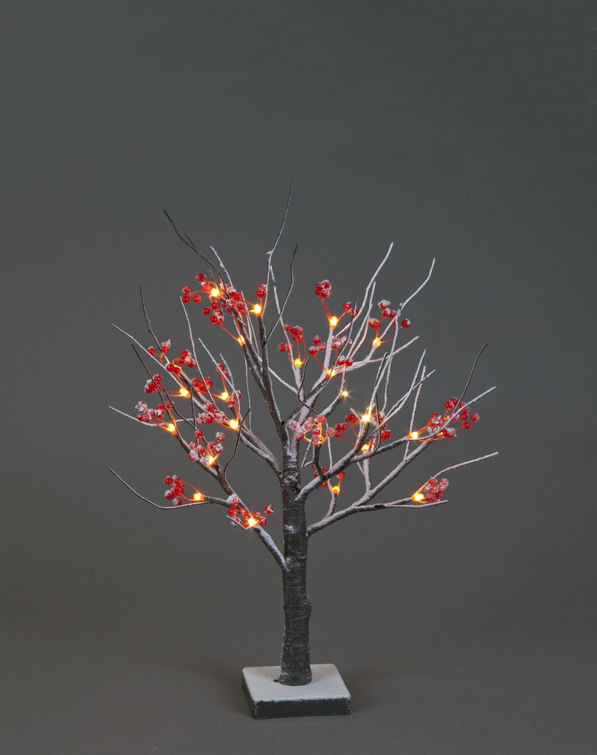 Brown Pre-Lit Birch Twig Tree with Red Berries