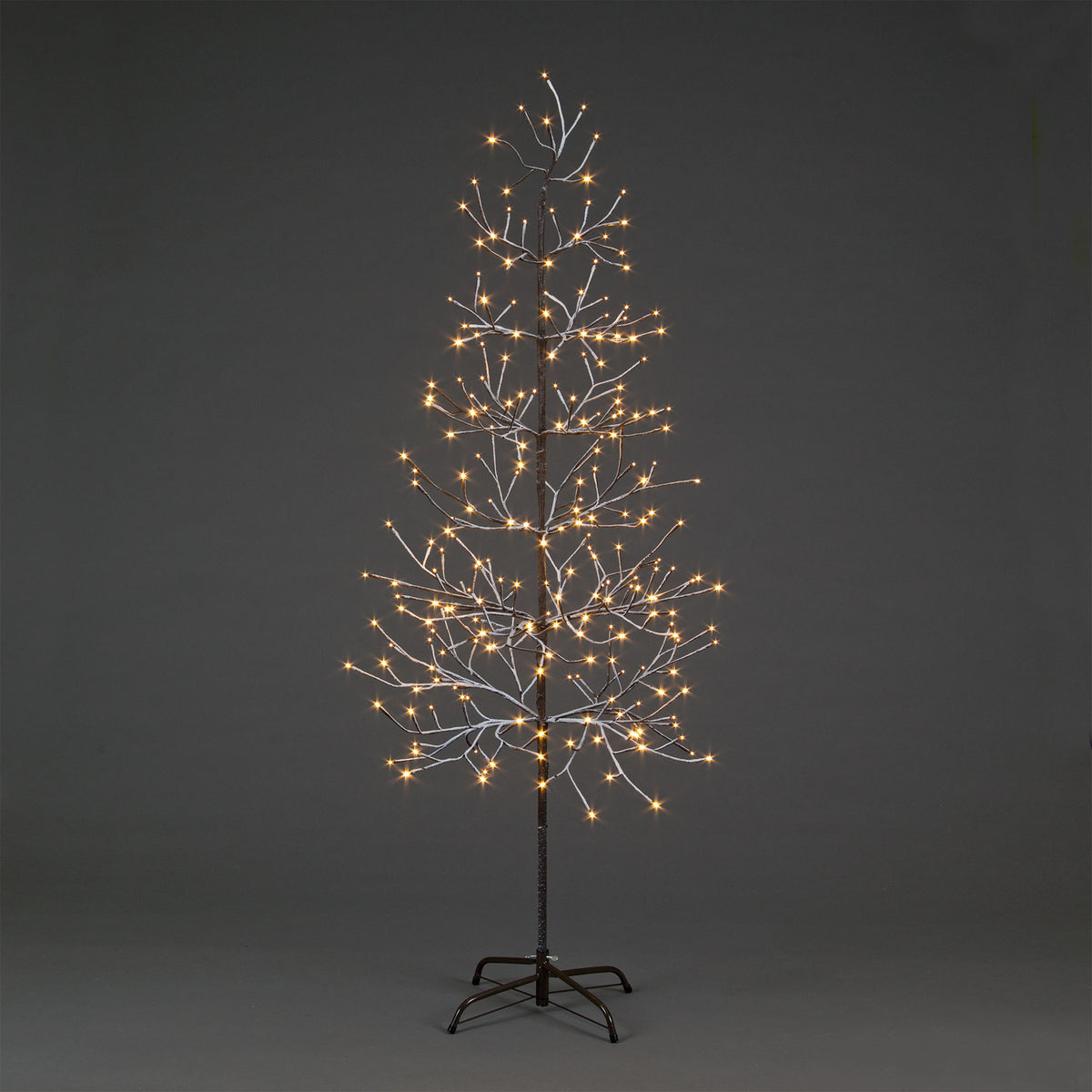 1.8m Brown Snowy Tree with 240 White LEDs – Elegant Holiday