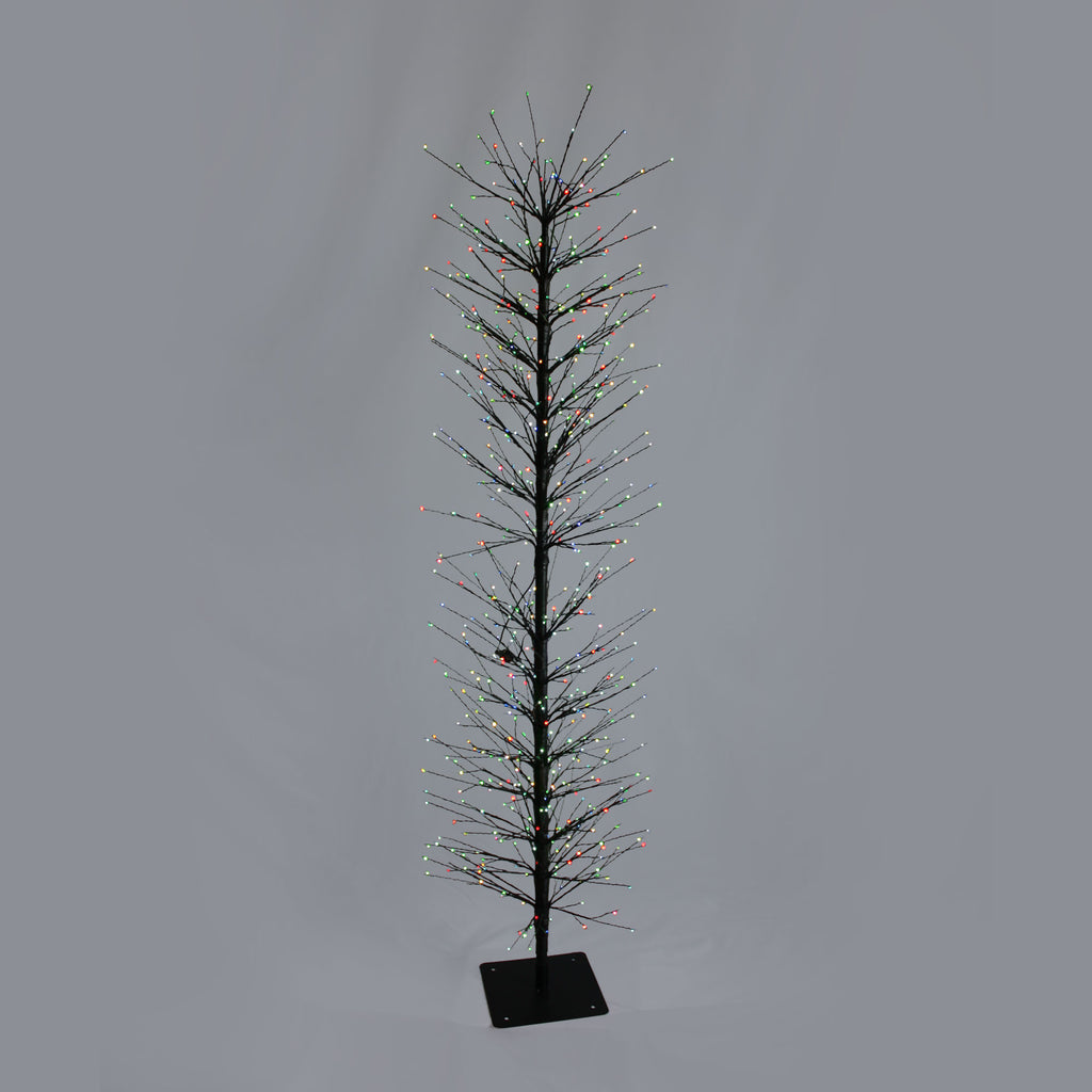 Slim Black Twig Tree with Flashing Multi Coloured LEDs