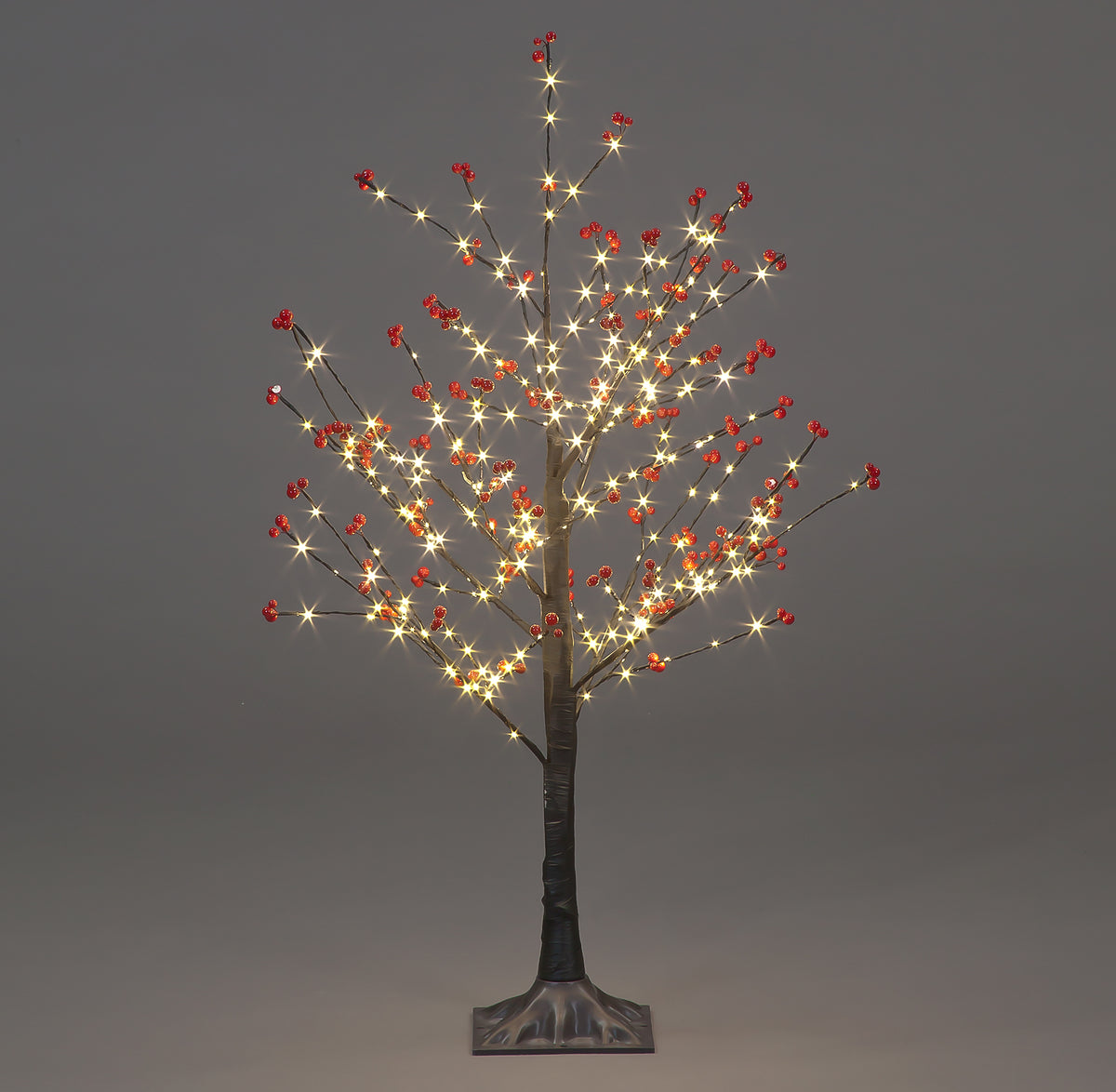 Brown Pre-Lit Birch Twig Tree with Red Berries