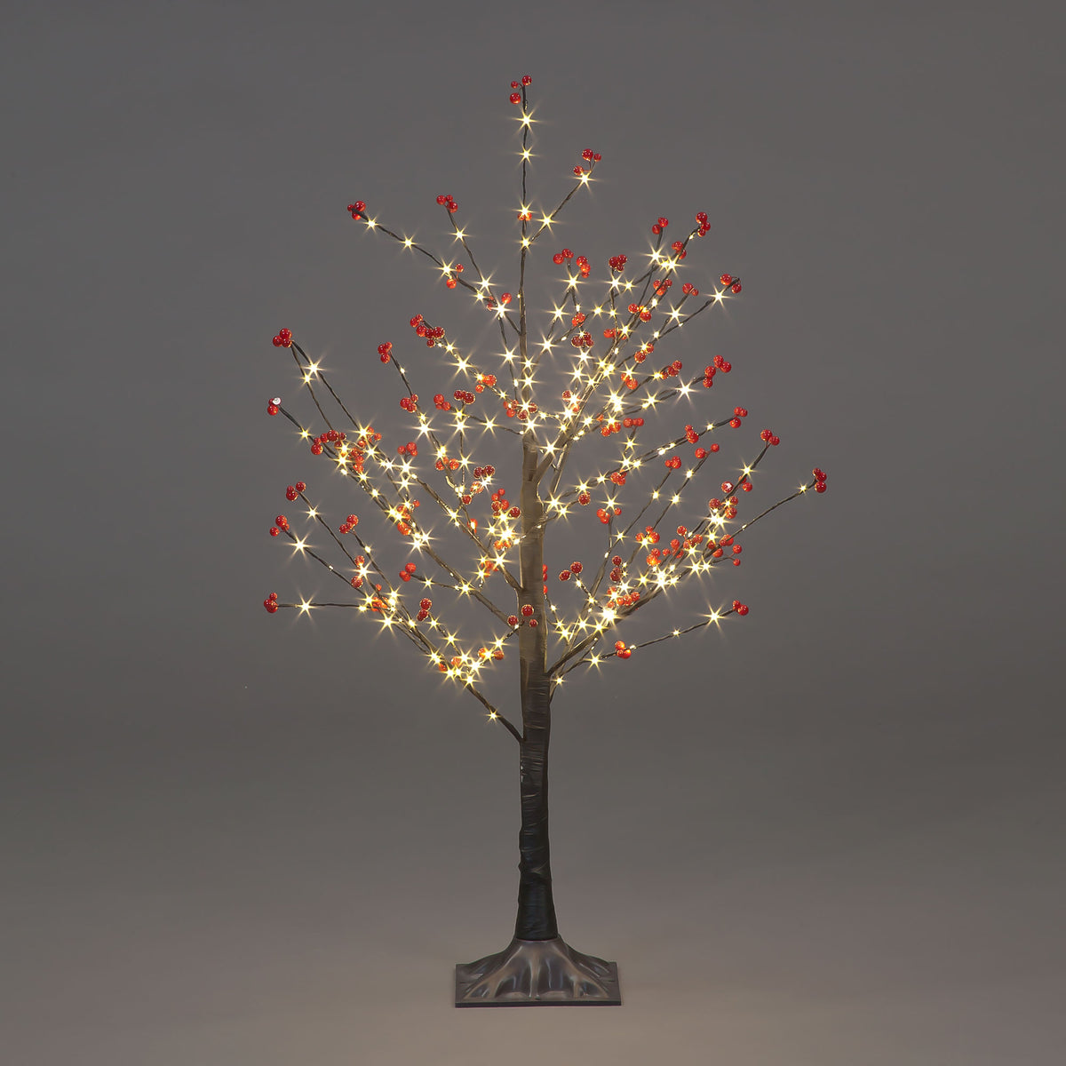 Brown Pre-Lit Birch Twig Tree with Red Berries