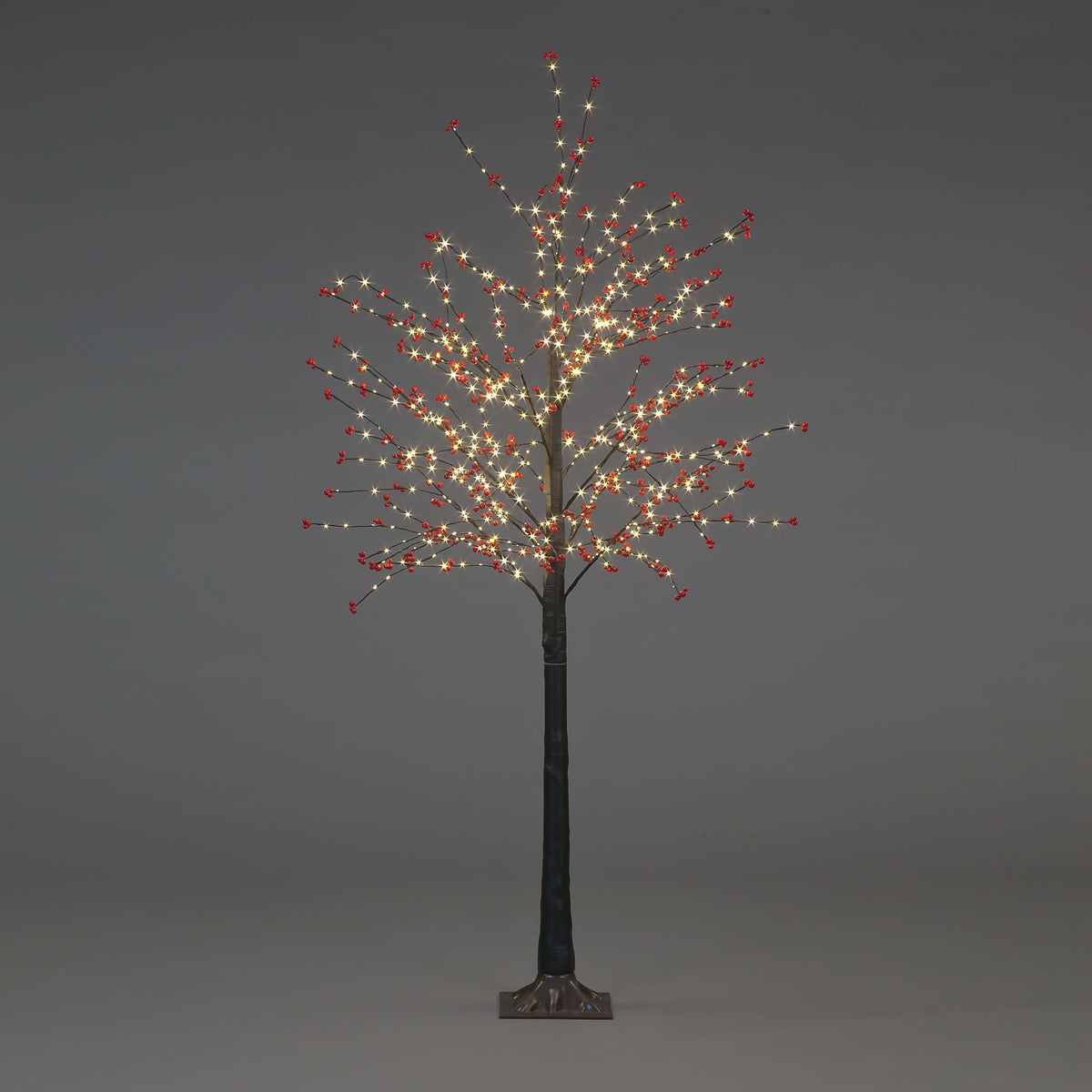 Brown Pre-Lit Birch Twig Tree with Red Berries
