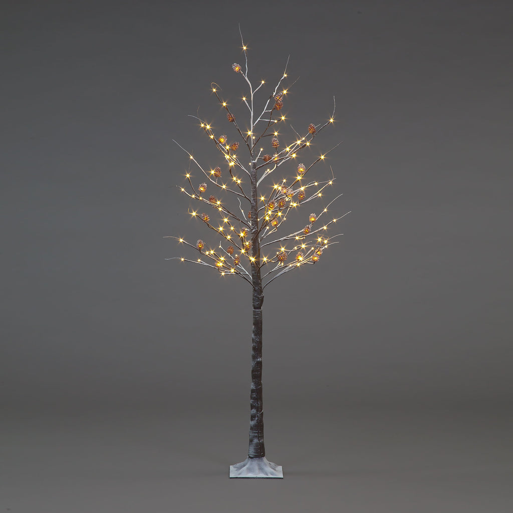 Brown Pre-Lit LED Snowy Birch Tree with Pine Cones