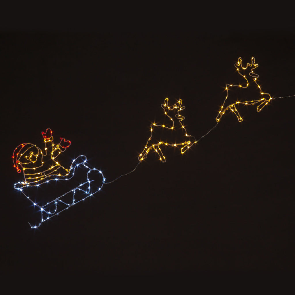 51CM 2D Sleigh & Reindeer Silhouette with 190 Multi-Coloured Cop Wire LEDs
