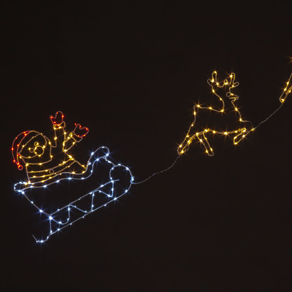 51CM 2D Sleigh & Reindeer Silhouette with 190 Multi-Coloured Cop Wire LEDs